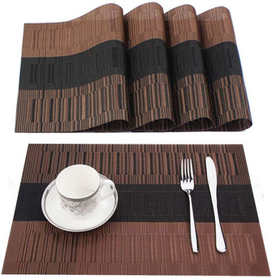 Onlyeasy Rectangular Pack of 4 Table Placemat(Brown, PVC)