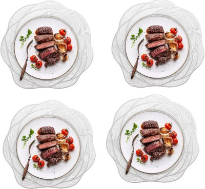HomeCloud Round Pack of 4 Table Placemat(Silver, PVC)