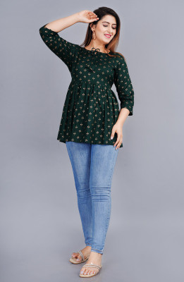 SMIEN Casual Printed Women Green Top
