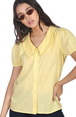 FLYING MACHINE Casual Self Design Women Yellow Top