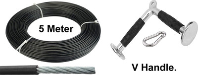 HACKERX Gym Machine Wire PU Coated Rope Cable Inside Steel With V Handle & S-Lock Multi-training Bar