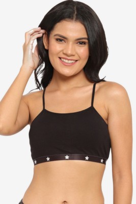 N-gal Cotton Star Print Edge Regular Tshirt Bra Women Full Coverage Non Padded Bra(Black)