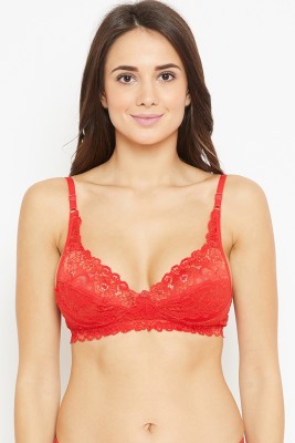 N-gal Floral Lace Non Padded Bridal Bra Women T-Shirt Non Padded Bra(Red)