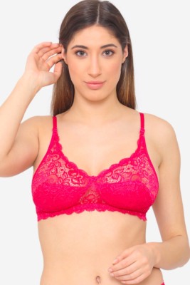 N-gal Floral Lace Non Padded Bridal Bra Women Full Coverage Non Padded Bra(Pink)