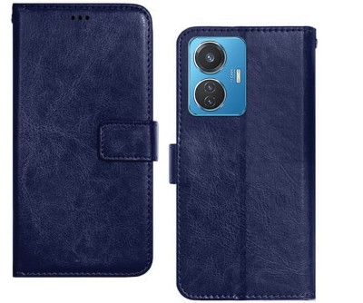 Luxury Counter Flip Cover for iQOO Z6 44W Premium Quality |Dual Stiched |Complete Protection| Back Cover(Blue, Magnetic Case, Pack of: 1)