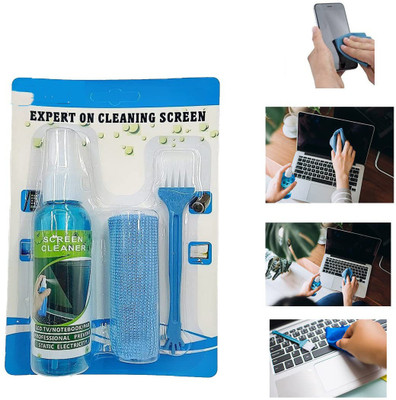 MDB Screen Cleaner with Micro Fiber Cloth and Brush 3 in 1 Cleaning Set for Computers, Laptops, Mobiles(SSC-3IN1C)