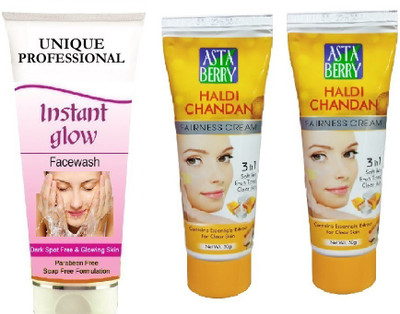UNIQUE PROFESSIONAL INSTANT GLOW FACE WASH 100 ML + HALDI CHANDAN TURMERIC CREAM 50 GR PACK OF 2(3 Items in the set) UNIQUE PROFESSIONAL INSTANT GLOW FACE WASH 100 ML + HALDI CHANDAN TURMERIC CREAM 50 GR PACK OF 2(3 Items in the set)