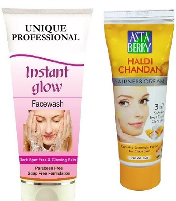 UNIQUE PROFESSIONAL INSTANT GLOW FACE WASH 100 ML + HALDI CHANDAN TURMERIC CREAM 50 GR PACK OF 1(2 Items in the set) UNIQUE PROFESSIONAL INSTANT GLOW FACE WASH 100 ML + HALDI CHANDAN TURMERIC CREAM 50 GR PACK OF 1(2 Items in the set)
