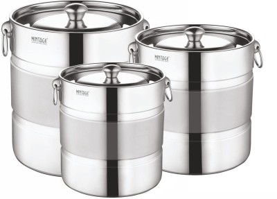 Mintage Silver Utility Container  - 8 L, 9.5 L, 12 L(Pack of 3, Silver)