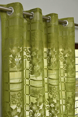 Migen 213 cm (7 ft) Door Polyester Semi Transparent Curtain (Pack Of 2)(Green, Self Design)