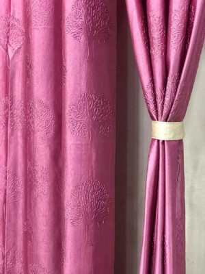 BeautifulGhar Creations 212 cm (7 ft) Polyester Semi Transparent Long Door Curtain (Pack Of 2)(Floral, Pink)