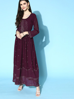 kvsfab Women Fit and Flare Purple Midi/Calf Length Dress