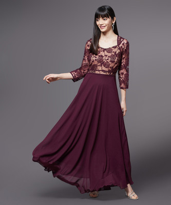Miss Chase Women Fit and Flare Maroon Maxi/Full Length Dress