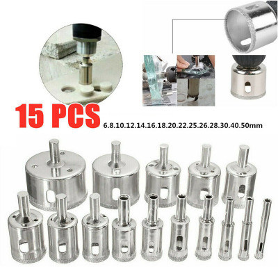 uptodateprouducts 15pcs Set Tile drill bit Set Diamond Coated Tile Marble Glass Ceramic Hole Saw