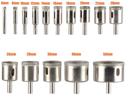 uptodateprouducts 15Pcs 6-50mm Diamond Coated Drill Bit set for Tile Marble Glass Ceramic Hole Saw Drill Diamond Core Bit
