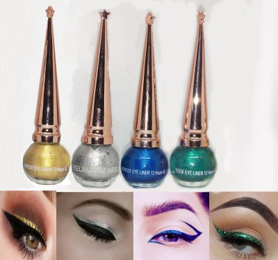 Bigwig Glitter Eyeliner pack of 4 ( Golden ,Silver,Blue ,Green ) 3 ml(multicolor)