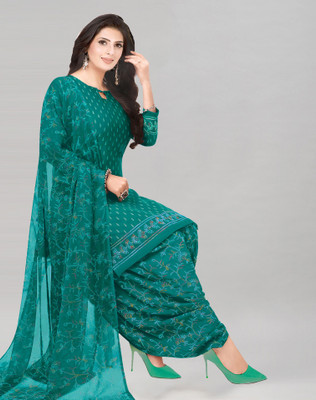 Siril Crepe Floral Print, Geometric Print, Printed Salwar Suit Material