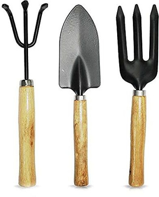 IBEX Garden Tool Set of 3(Wooden Handle and Black Metal) Garden Tool Kit(3 Tools)