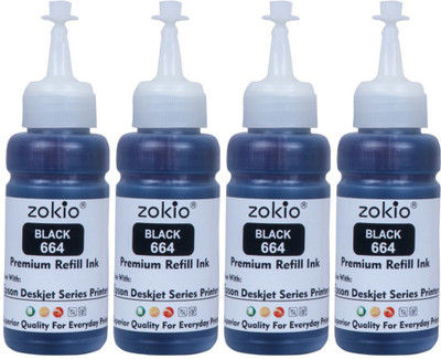 ZOKIO Refill Ink 664 Black Pack Of 4 For Epson L100 , L110 , L130 , L200 ,L1300 Etc.. Black Ink Bottle