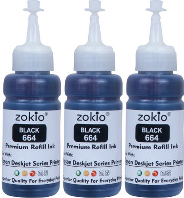 ZOKIO Refill Ink 664 Black Pack Of 3 For Epson L100 , L110 , L130 , L200 ,L1300 Etc.. Black Ink Bottle