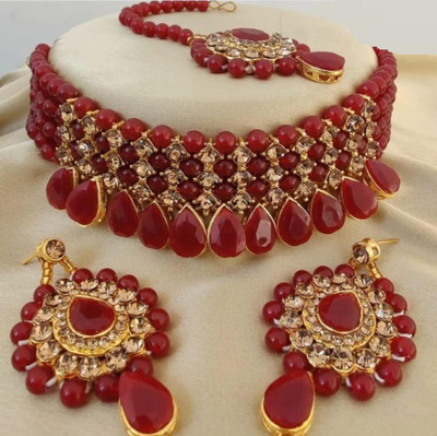 Arya enterprises Alloy Gold-plated Ruby Red, Gold Jewellery Set(Pack of 1)