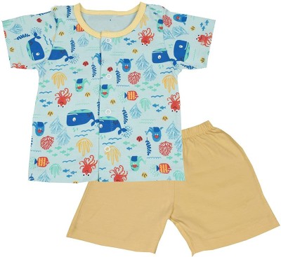 KIDZVILLA Baby Boys & Baby Girls Casual T-shirt Shorts(Blue)