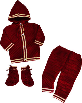 LITTLE PANDA Baby Boys & Baby Girls Casual Sweater Pyjama, Socks(Maroon)