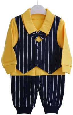 LUV-DUB Romper For Baby Boys & Baby Girls Party Striped Pure Cotton(Yellow, Pack of 1)