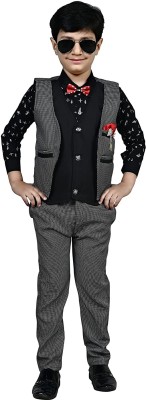 24era Boys Festive & Party Shirt, Waistcoat and Pant Set(Black Pack of 1)