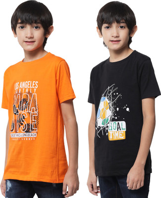 Trendy World Boys Printed Pure Cotton Regular T Shirt(Multicolor, Pack of 2)