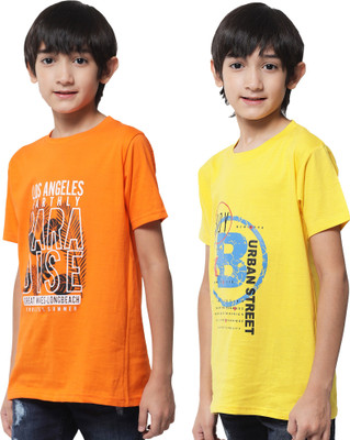 Fit N Fame Boys Printed Pure Cotton Regular T Shirt(Multicolor, Pack of 2)