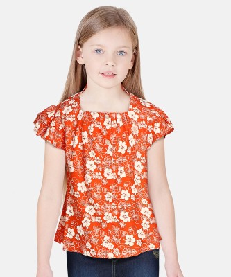 Allen Solly Girls Casual Rayon Top(Orange, Pack of 1)