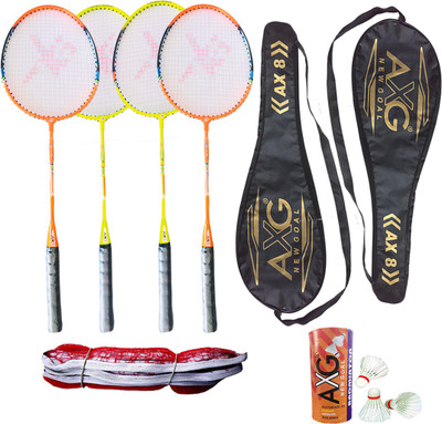 AXG NEW GOAL Persistent Badminton Rackets Set of 4 With 3 Shuttles, Net and 2 Covers Badminton Kit