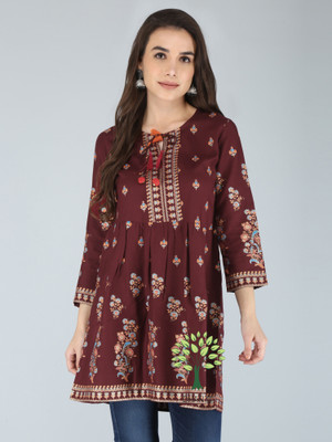 Dhan G Women Printed A-line Kurta(Maroon)