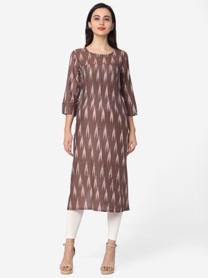 Fourleaf Women Printed, Embellished, Ikat A-line Kurta(Brown)