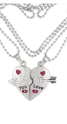 Dee Gee's mart Silver Plated Alloy Heart Broken Chain Set. Stainless Steel Pendant Set