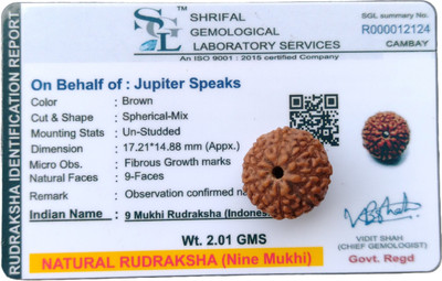 jupiter speaks 9 Mukhi Rudraksha 17MM With Lab Certificate, Natural Brown Indonesia Bead Unisex Wood Pendant