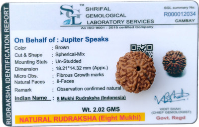 jupiter speaks 8 Mukhi Rudraksha 18MM With Lab Certificate, Natural Indonesian Bead Unisex Wood Pendant