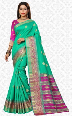 Divastri Woven Kanjivaram Cotton Silk Saree(Light Green)