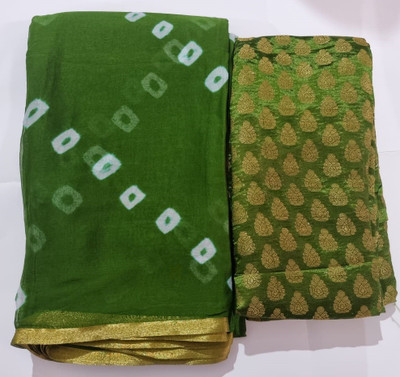 REBOOT FASHIONS Printed Bandhani Chiffon Saree(Green)