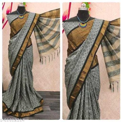 Juhi Collection Self Design, Striped, Solid/Plain, Woven Bollywood Cotton Silk, Art Silk Saree(Grey)