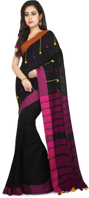 Mystory Self Design Jamdani Handloom Cotton Blend Saree(Black)