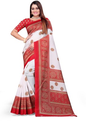 Grubstaker Printed Assam Silk Art Silk Saree(Red)
