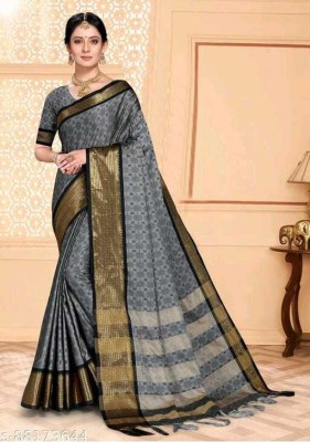 VRINDITA FASHION Self Design, Temple Border, Woven, Solid/Plain Assam Silk Art Silk, Cotton Silk Saree(Grey)