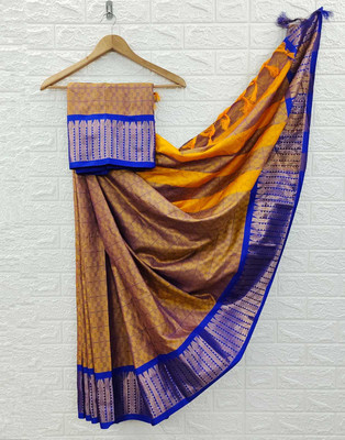 VRINDITA FASHION Striped, Woven, Solid/Plain Bollywood Art Silk, Cotton Silk Saree(Mustard)