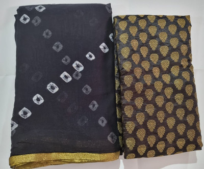 REBOOT FASHIONS Printed Bandhani Chiffon Saree(Black)