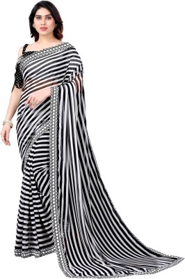 murli fashion Striped Bollywood Georgette Saree(Black)