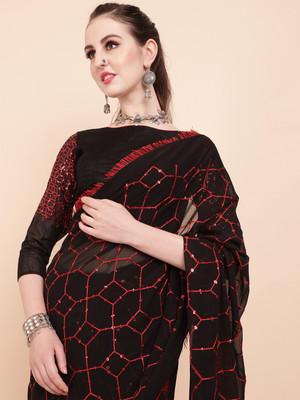 Sangria Embellished Bollywood Georgette Saree(Black)