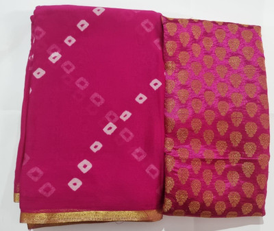 REBOOT FASHIONS Printed Bandhani Chiffon Saree(Magenta)