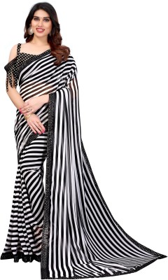 murli fashion Striped Bollywood Georgette Saree(Black)